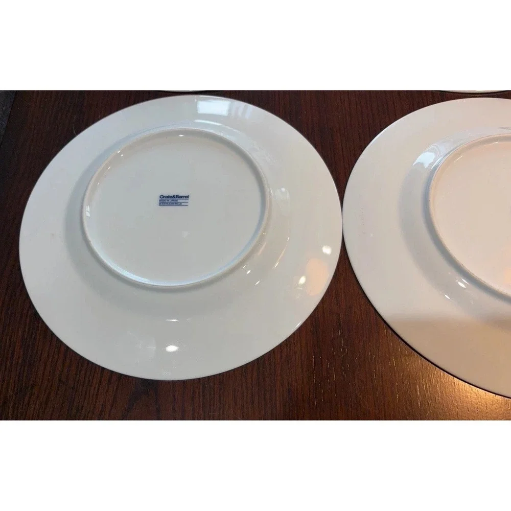 Set of 4 Crate & Barrel Kathleen Wills Dinner Plates White & Blue Rim Japan 11